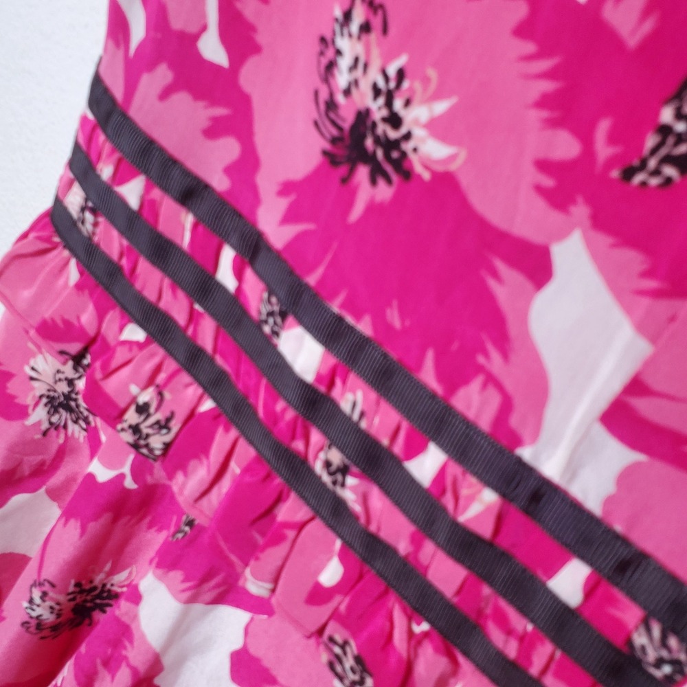 The Kooples NWT Pink Floral Silk Fit & Flare Dress Summer Party US Size Large‎ - Picture 3 of 15